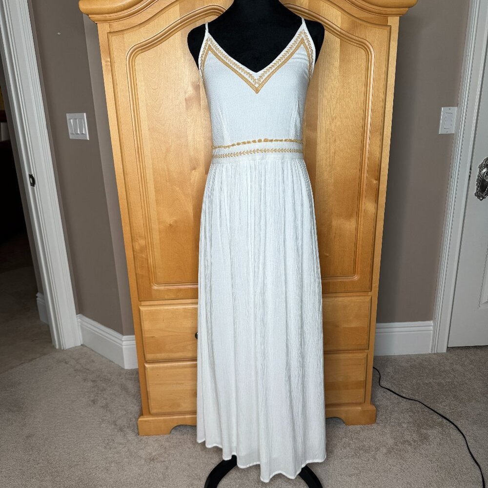 Japana White Crinkly Lined Maxi Sundress, Size M, Like New